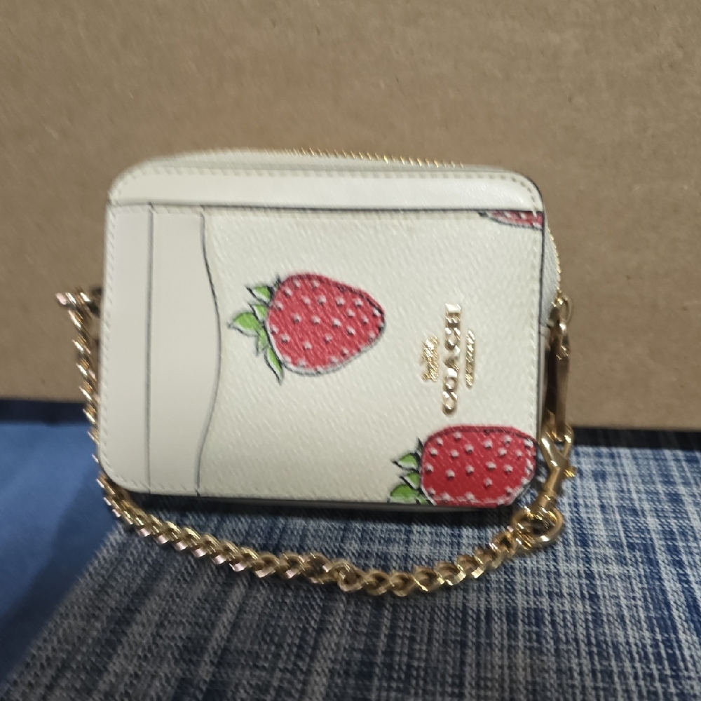 Coach White Mini Wallet with Strawberry Print
